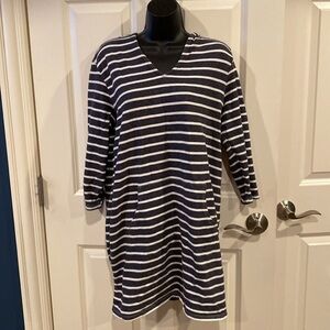 Medium Talbots gray hoodie stripe bathing suit coverup - 100% cotton